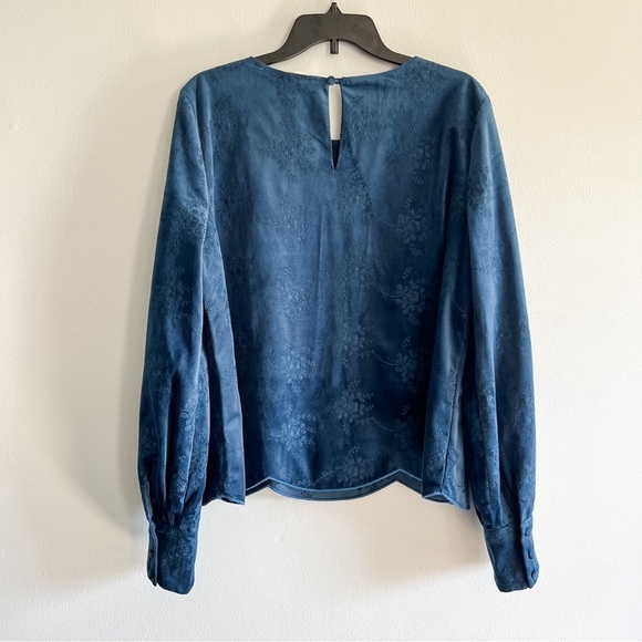 Soft Surroundings Blue Corinthia Velvet Floral Long Sleeve Scalloped Blouse XL - Picture 3 of 9